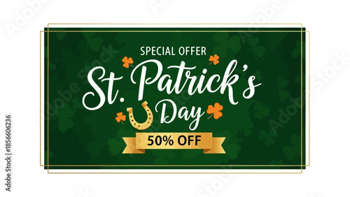 St. Patrick's Day Special Offer - 50% Off Discount with Festive Irish Symbols