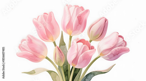 Wallpaper Mural Beautiful watercolor bouquet of pink tulips with smooth petal curves and realistic botanical details. Torontodigital.ca