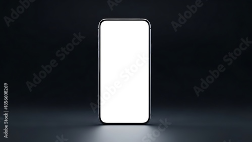 Modern smartphone with blank white screen on dark background