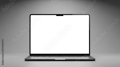Modern laptop with blank screen on sleek gray background