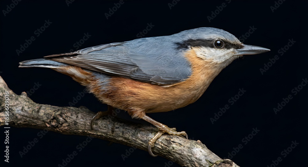 Fototapeta premium Macro close-up shot of european nuthatch (Sitta europaea) on isolated background 