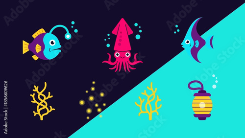 Whimsical Underwater Sea Creatures and Coral Reef Illustrations