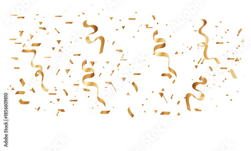 Gold confetti and ribbon background illustration, isolated on white background, Anniversary celebration banner. Birthday party backdrop. Holiday design elements. Vector illustration, PNG