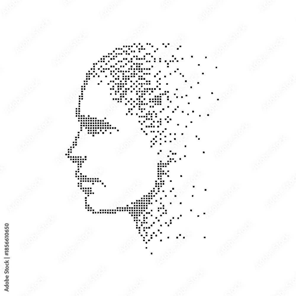 Obraz premium Profile of a Human Face Created with Dots in Monochrome Style with dot art and digital illustration and abstract design in artistic representation creative expression for minimalist art