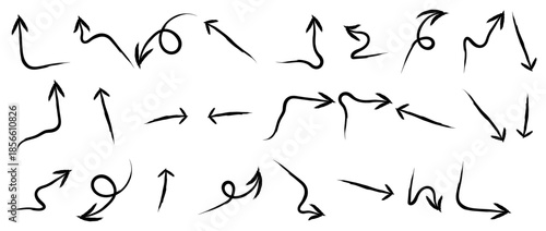 Hand drawn organic arrow set. Hand drawn arrow vector icons set. sketch arrow design for business plan and education. Isolated vector arrows, hand drawn on a white background