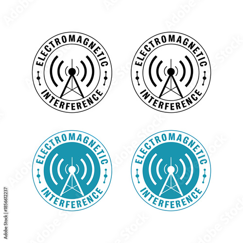 Electromagnetic Interference Warning Signs in Black and Blue