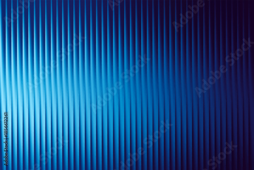 Glass ripple texture with dark gradient background and vivid sky blue, blue, and lilac light streaks. Futuristic distortion, moody abstract glow, reeded vertical blur. Vector illustration