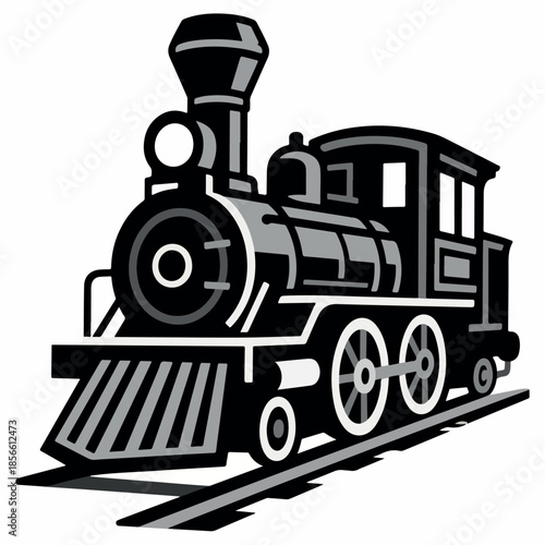 PrintVintage steam locomotive illustration, classic train engine vector design on white background