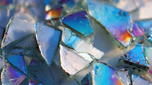 Wallpaper Mural Close-up of sparkling, fragmented iridescent glass pieces, reflecting light in shades of blue, white, and gold Torontodigital.ca