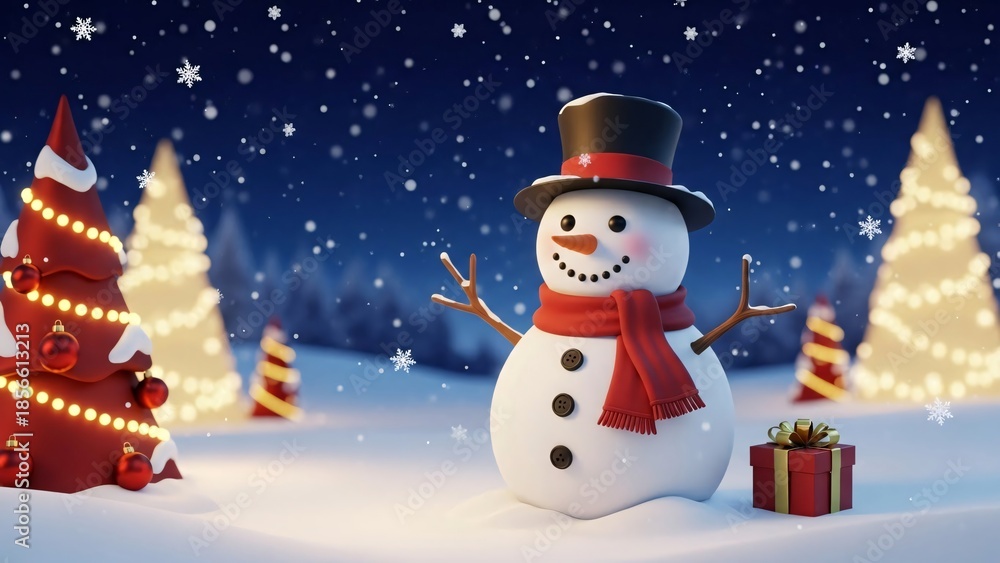Obraz premium Cheerful Snowman Hero in Winter Holiday Scene.