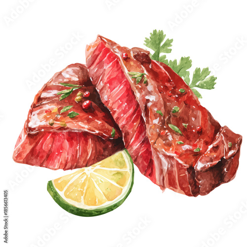 Watercolor-style vector illustration of Carne Asada, isolated on a clean white background.