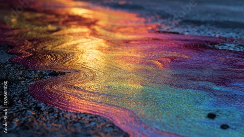 Wallpaper Mural A close-up of a vibrant, iridescent slick on a rough surface, displaying a colorful, flowing pattern Torontodigital.ca