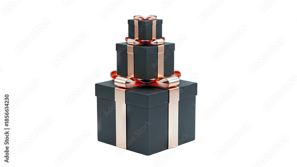 Obraz premium Stacked Gift Boxes with Ribbons on White Background