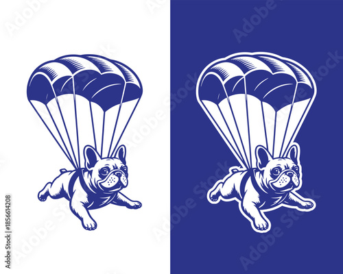Cute Bulldog Parachuting Illustration