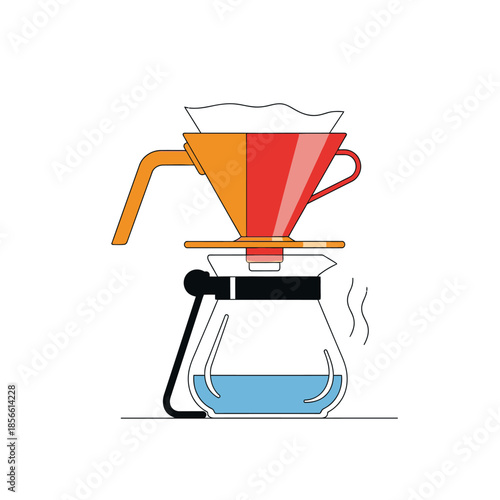Artistic rendition of a pour-over coffee brewing method with vibrant color blocking design
