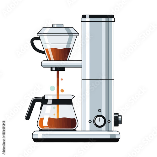Elegant pour-over coffee brewer illustration with meticulous details and contemporary design