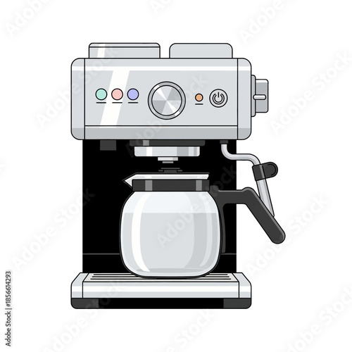 Stylized Illustration of a Silver Espresso Machine Preparing a Drink at Home