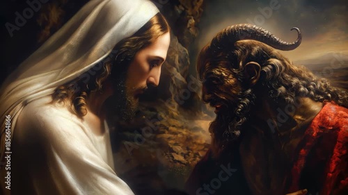 Christ desert trial: Jesus fast, devil dialogue, New Testament record, holy struggle, sacred ordeal, divine test, gospel witness, spiritual triumph, forty day, faith endurance, biblical lesson,