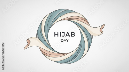 Hijab day celebration with swirling ribbons in blue, beige and pink hues on white background