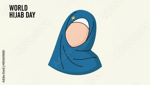 World hijab day, woman wearing blue hijab with star, muslim female headscarf, cultural diversity, religious freedom, female empowerment, hijab