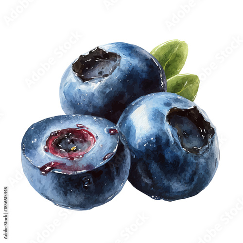 Bilberry Slices in watercolor style, vector illustration, isolated on white background.