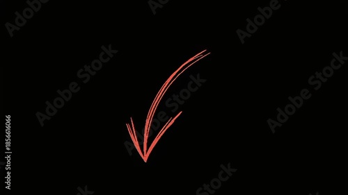 Hand drawn red arrow pointing downward on Black background.