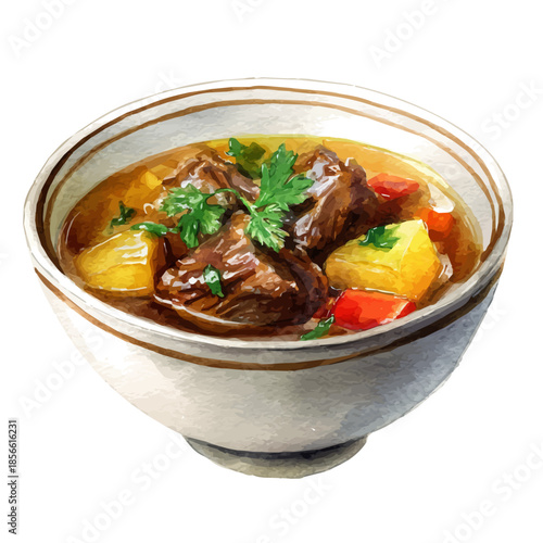 A watercolor painting of Lamb Stew, vector illustration on white background.