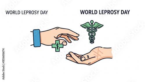 World leprosy day awareness campaign with medical symbol and helping hands