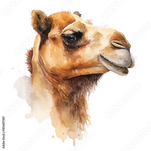 Dromedary Head, watercolor illustration, vector style, isolated on a white background.