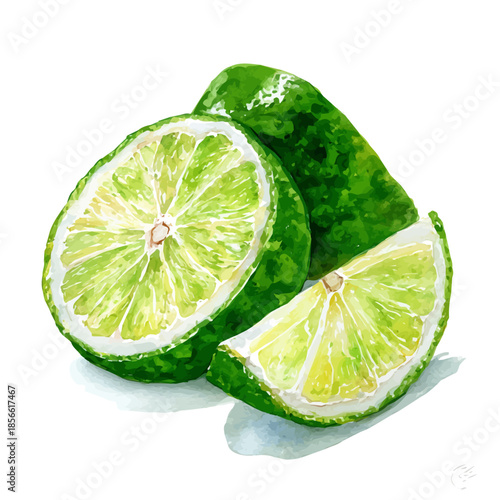 Finger Lime Slices in watercolor painting style, vector illustration on white background.