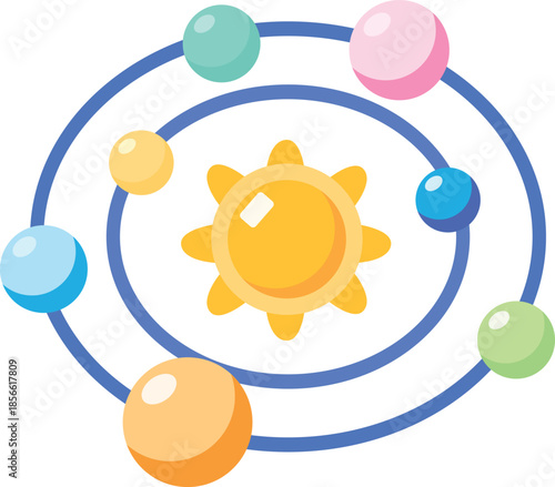 Pastel Color Solar System Model Planets Orbiting Sun Icon Space Science Education Cute Symbol