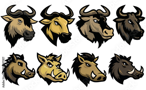 Wildebeest and Warthog Heads
