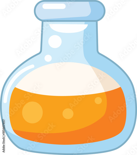 Lab flask cartoon icon layered orange chemical liquid experiment vector illustration science