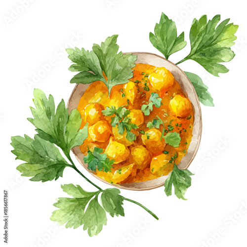 A watercolor painting of Curry, vector illustration on white background.