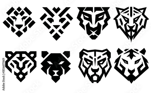  Abstract big cat face icons in geometric style