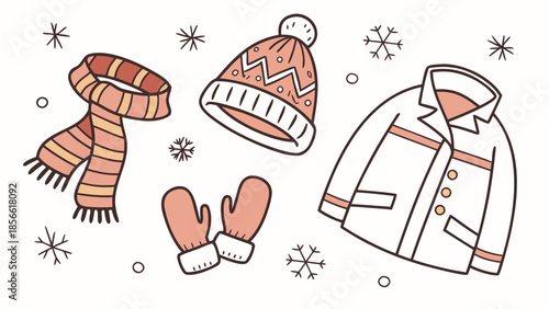 Cozy winter clothing set with hat, scarf, mittens, and coat