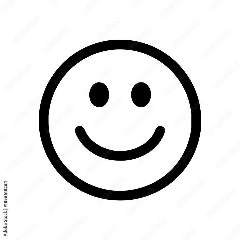 Fototapeta premium Simple black and white smiley face with a circular outline and two dots for eyes and a curved line for mouth