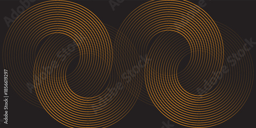 Print3D brown lines techno abstract background overlap layer on dark space with circles shapes effect decoration. Modern graphic design element stripes style concept for web banner, card, or brochure 