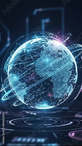 A luminous digital globe displaying a global network over a futuristic circuit board interface