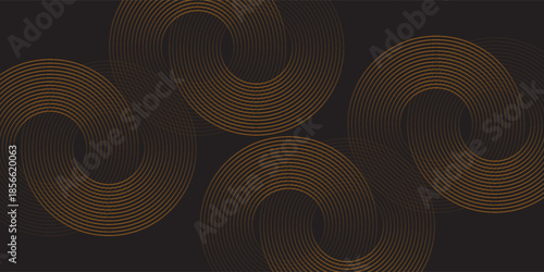 Print3D brown lines techno abstract background overlap layer on dark space with circles shapes effect decoration. Modern graphic design element stripes style concept for web banner, card, or brochure 