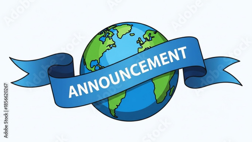 Global announcement graphic with blue ribbon wrapped around the earth