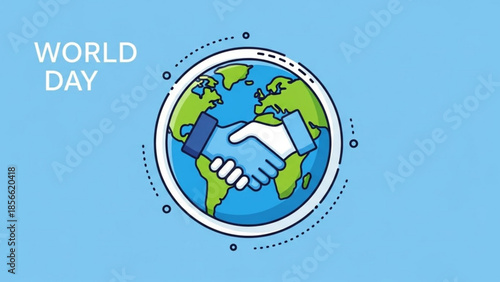 Earth globe with hands shaking inside circle world day symbolizing global unity and cooperation
