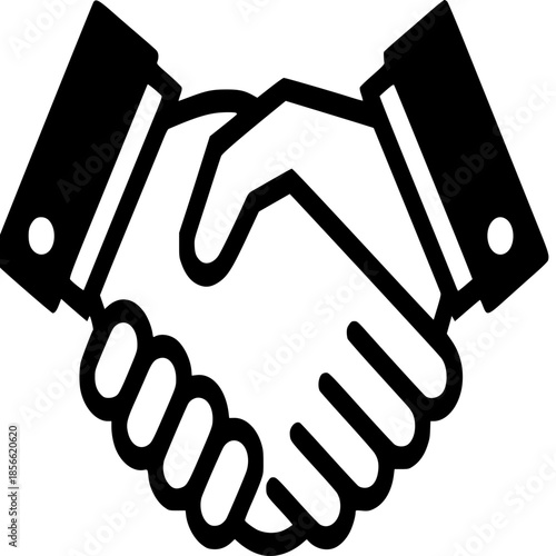 Handshake Icon: A minimalist icon of a handshake, symbolizing agreement and partnership in monochrome.