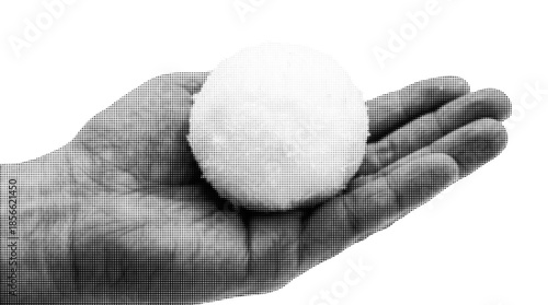 Halftone Hand Holding Sphere Graphic Element, Vintage Dotted Pattern, Retro Style Illustration for Design and Social Media