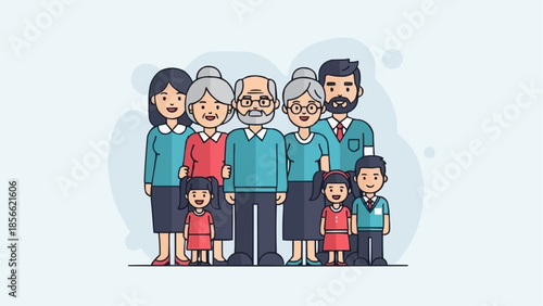 Happy Diverse Family Group Portrait Illustration.