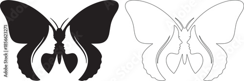 Black Butterfly with Hidden Faces Optical Illusion Vector and Outline Symbol isolated PNG with Transparent Background