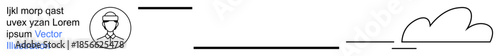Cloud technology, user interface, digital communication, remote connectivity, networking, data transfer. Profile icon linked to cloud outline. Cloud technology and user interface