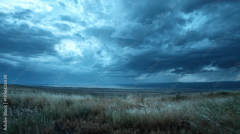 Fototapeta premium Intense weather scene: dark clouds and distant sea on the horizon