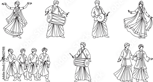 Indian dancers and musicians traditional clothing line cultural