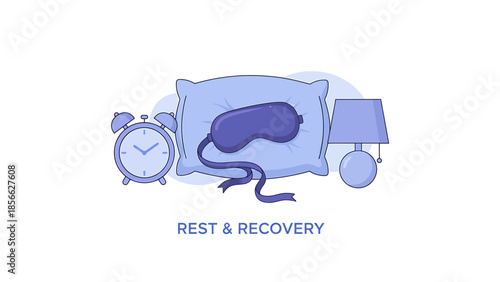 Rest and Recovery A Serene Scene with Alarm Clock Pillow Sleep Mask and Lamp